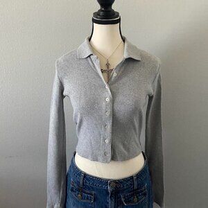Brandy Melville Grey Button Up Long Sleeve